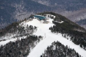 Aerial view of Whiteface Mountain Ski Resort in New York in winter.